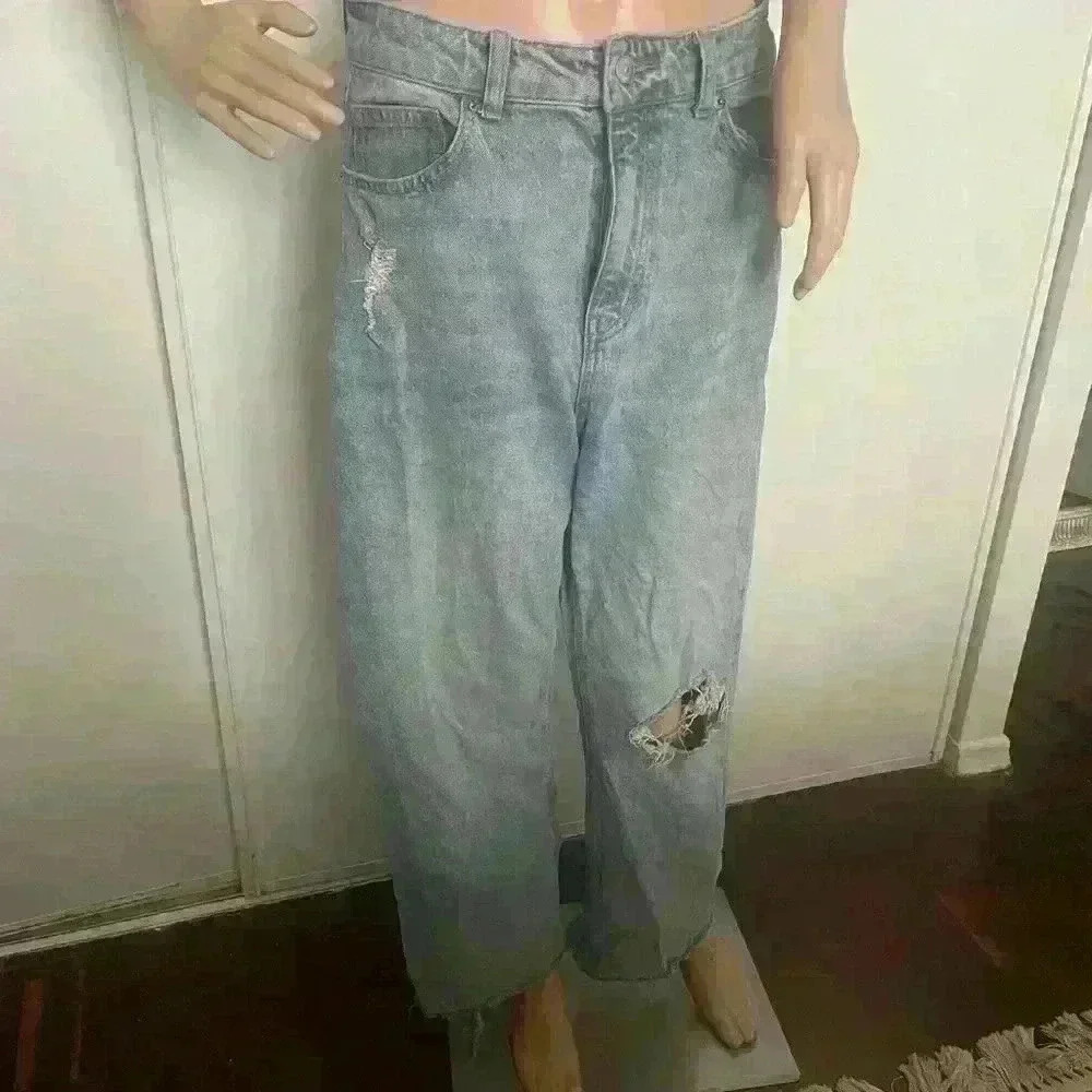 H&M distress jeans no stretch high waisted size 10